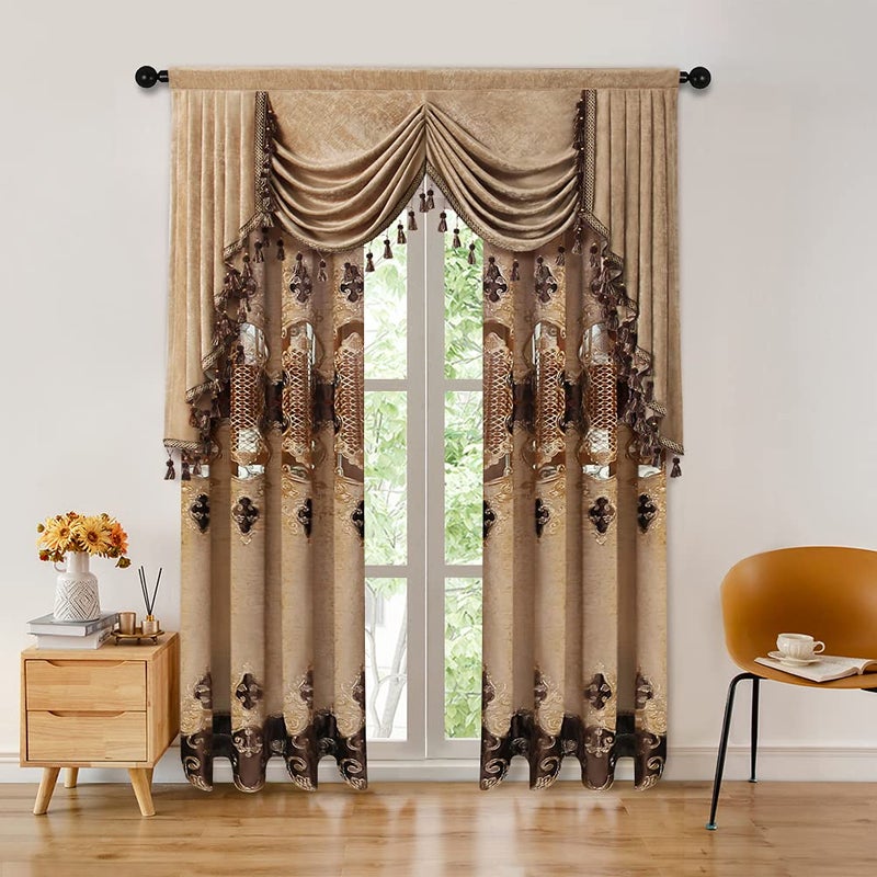 ELKCA Thick Chenille Curtains Valance for Living Room Coffee Waterfall Valance for Bedroom, Rod Pocket (Coffee, W59 Inch, 1 Panel) - Image 5